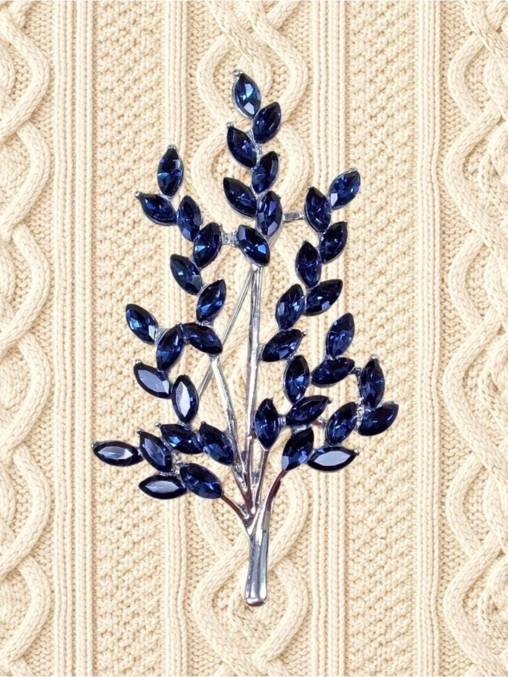 Blue Crystal Tree Brooch Pin Elegant Leaf Scarf Lapel Fashion Floral Jewelry New